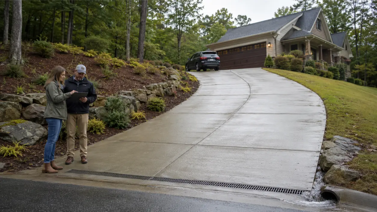 Steep driveway safety depends on traction, drainage, transitions, and access. Learn the warning signs North Georgia homeowners should watch.